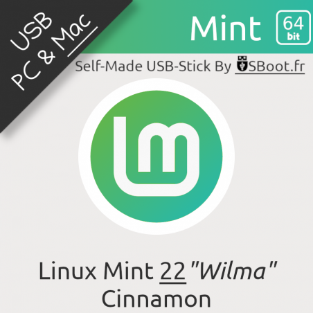 Clé USB Linux Mint 22 Wilma Préparée Bootable