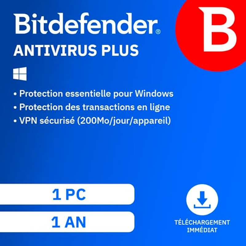 Bitdefender Antivirus Plus 2024 1 An / 1 PC Windows