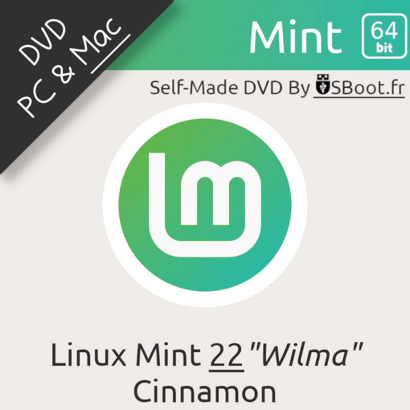 Disque DVD de Linux Mint 22 Wilma Préparé Bootable